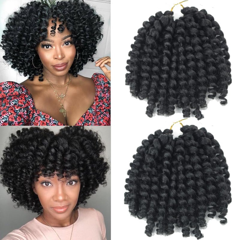 Sharopul Crochet Braids Hair 2X Ringlet Jumbo Wand Curl 3pcs/lot 8 inch 20roots Jamaican Coily Curl Twist Senegalese Synthetic Braiding Hair Crochet Extension (1B) - Image 2